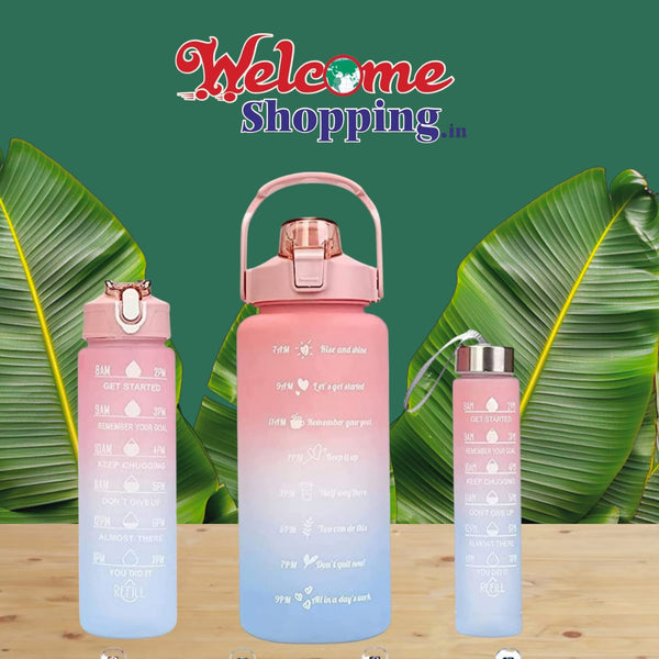 Set of 3 Unbreabale BPA Free Travel & Gym Big Water Bottle 2000ML,900ML,500ML 2000 ml Bottle  (Pack of 3, Multicolor, Plastic, Silicone)